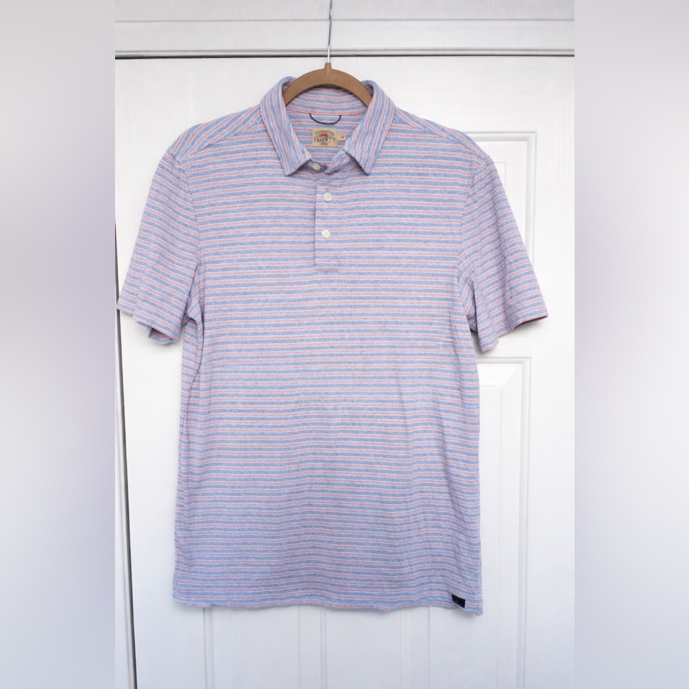 FAHERTY short sleeve movement polo shirt in horizon line stripe size small